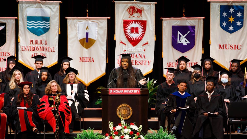 IU senior Jordan Davis speaks at the 2022 IU Bloomington Honors Convocation on March 27, 2022, after winning the Herman B Wells award. Davis will be this year’s student commencement speaker for the class of 2022’s graduation on May 7 at Memorial Stadium.