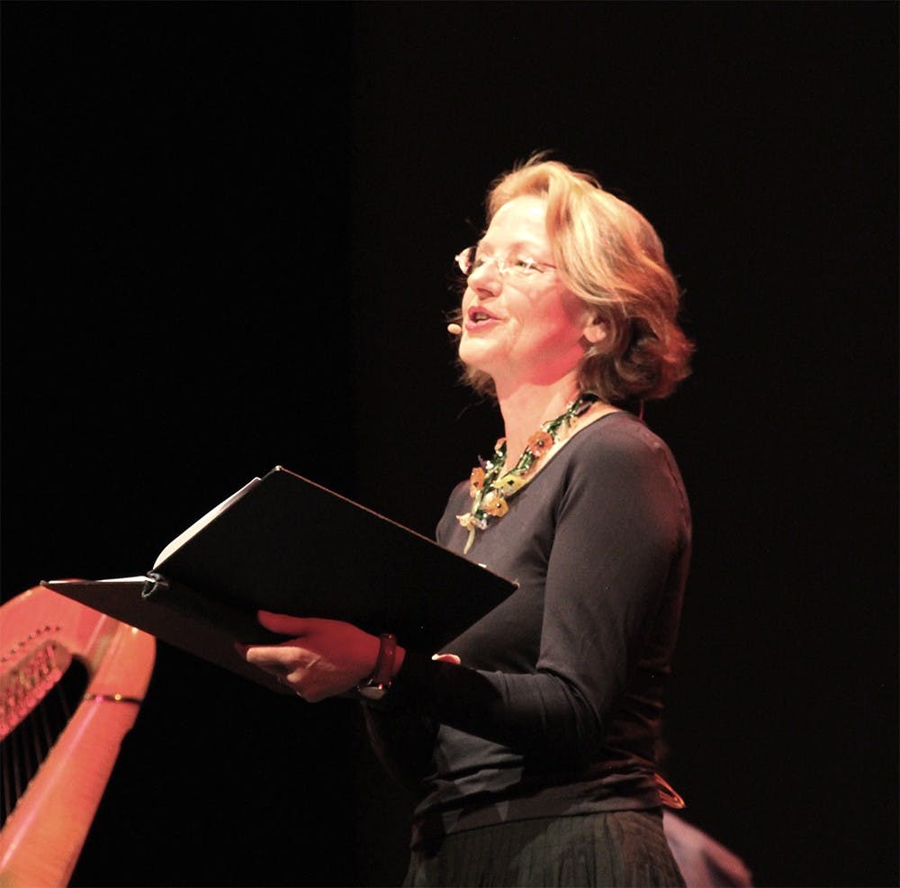 Hildegard Elizabeth Keller, the director of “A Journey with Alfonsina”, plays as the narator on Wednesday at Buskirk-Chumley Theatre. She herself organizes the whole multimedia tribute to the Argentine Poet, Alfonsina Storni.