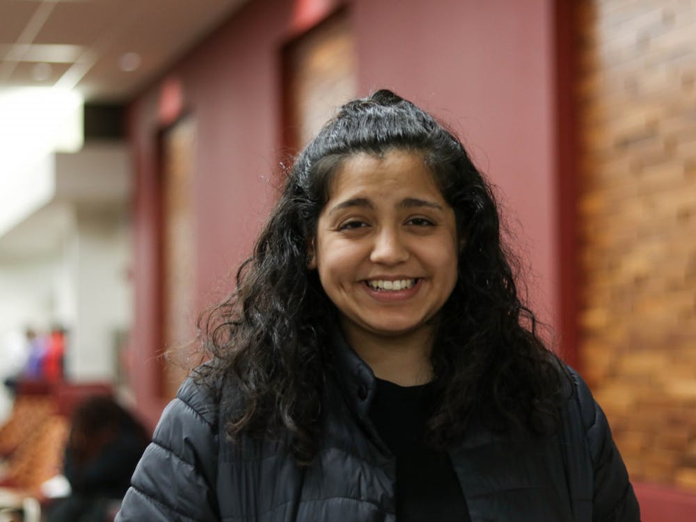 Freshman Ila Das sits Feb. 4 in Wells Library. She was one of the IU students who traveled to Iowa by bus to canvass for the Bernie Sanders campaign Feb. 2.