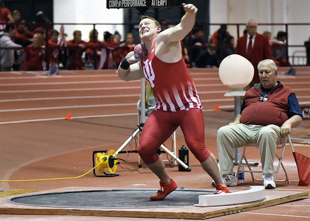 Junior David Schall competes in the shot put in the Hoosier Open on Dec. 8 in Harry Gladstein Fieldhouse. Schall won the men's shot put in Saturday's dual meet with Tennessee with a new meet record of 18.70 meters. Schall got to rest this weekend while a few of his teammates went to South Bend, Indiana, for the Alex Wilson Invitational.
&nbsp;