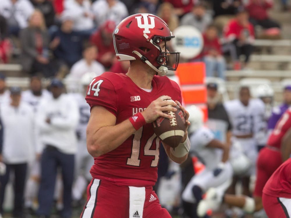 Redshirt senior quarterback Jack Tuttle looks for an open pass Nov. 5, 2022, at Memorial Stadium. IU will play Ohio State University at 12 p.m. Nov. 12.