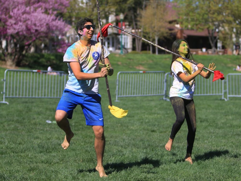 Members of HooSher Bhangra at IU dance April 21 in Dunn Meadow during the celebration of Holi. The group performs bhangra, which is a traditional folk dance that originated in India and Pakistan.
