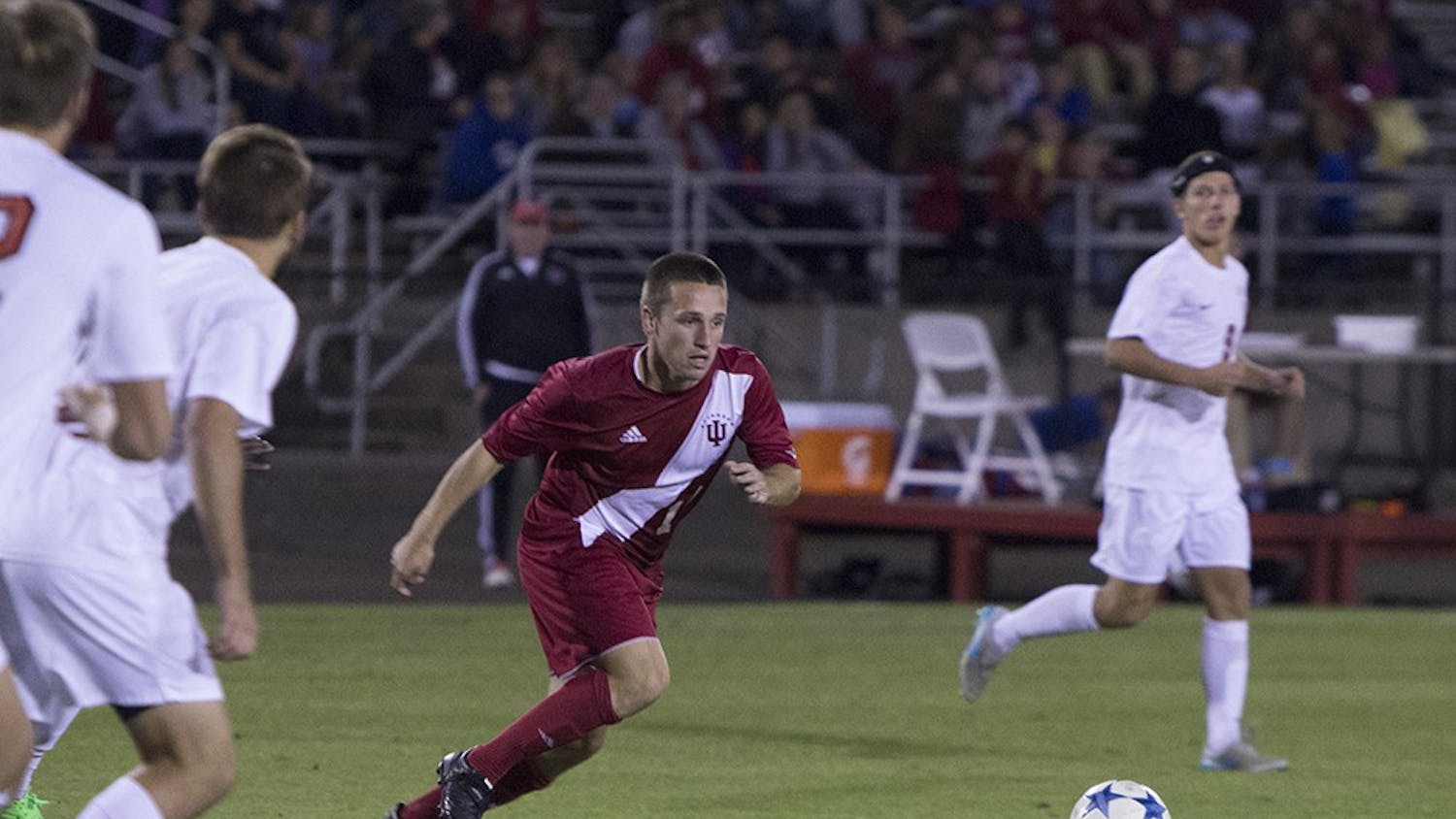 Junior midfielder Tanner Thompson moves to get a loose ball during the first half of the game against Ohio state on Oct. 10 at Bill Armstrong Stadium. The Hoosiers lost 1-0 in overtime.