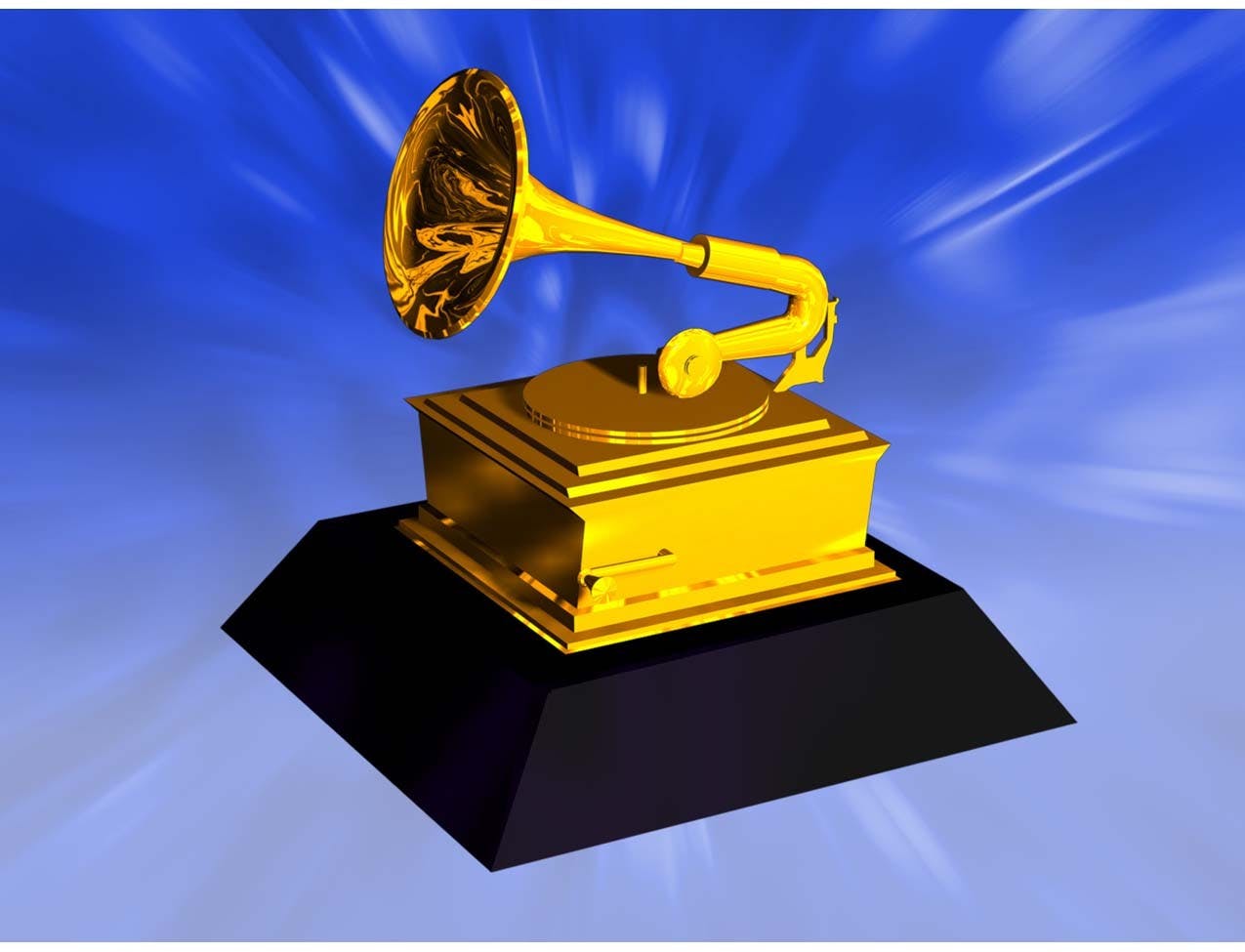 An illustration shows a Grammy award.