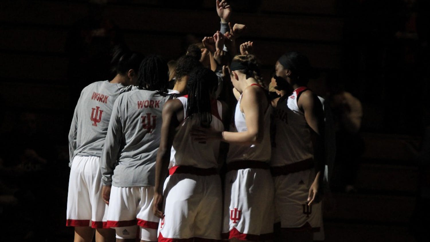 The IU women's basketball team huddles before the game against Wisconsin on Jan. 24. The Hoosiers' Big Ten schedule was announced Thursday for the 2018-2019 season.&nbsp;