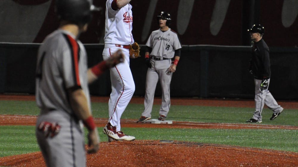 Then-sophomore pitcher Brian Hobbie, now a junior, takes the mound with bases loaded in the top of the ninth inning March 29, 2016, at Bart Kaufman Field.