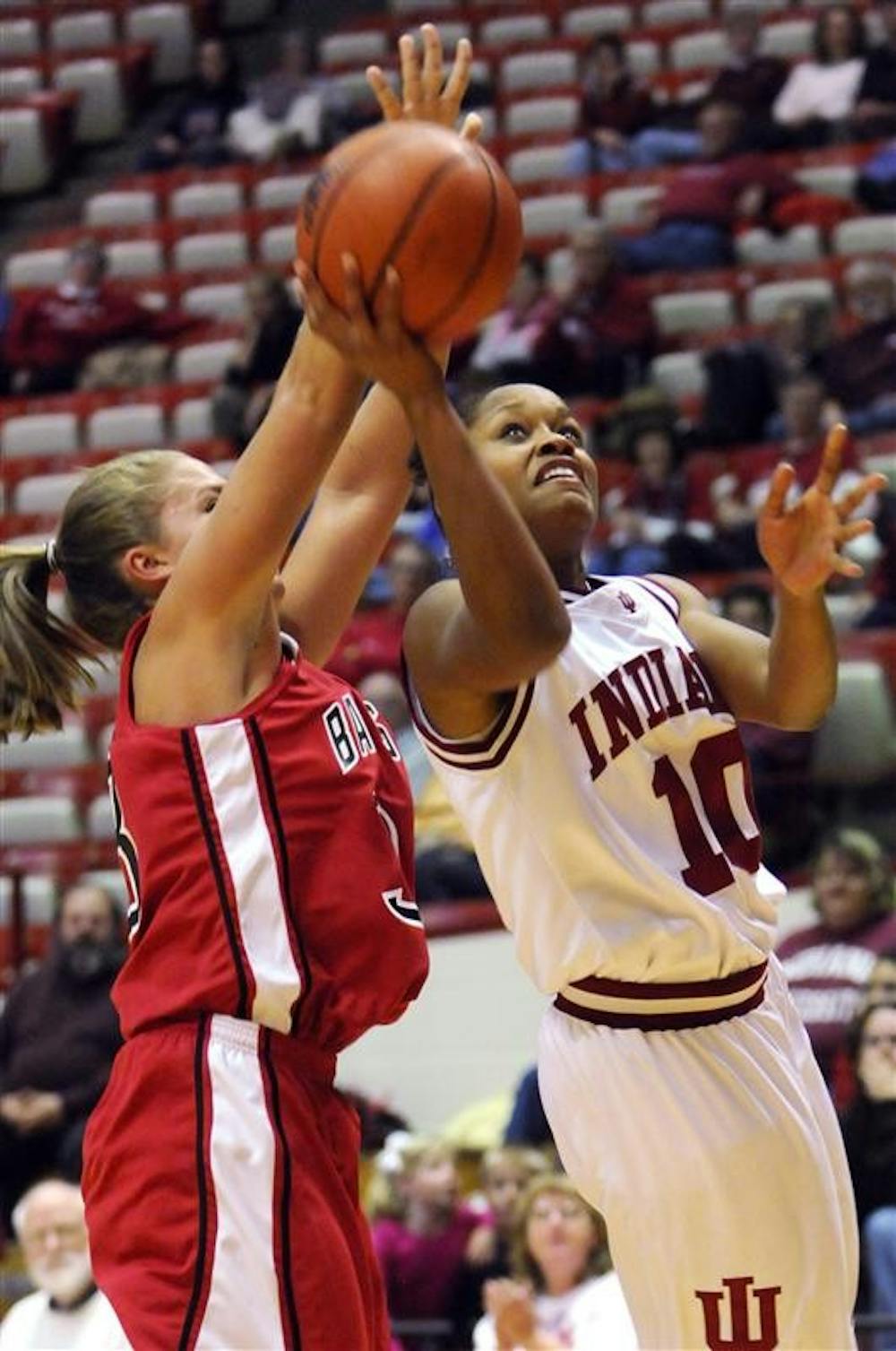 IU guard Andrea McGuirt puts up a shot during the first half of IU's 84-68 win in the first round of the Women's NIT on Nov. 14 at Assembly Hall.