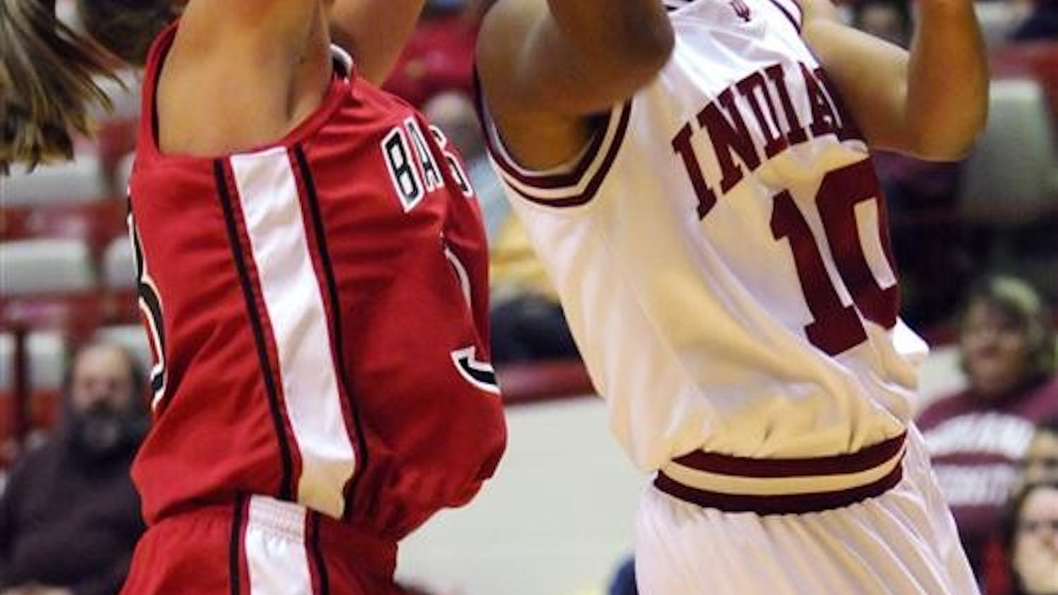 IU guard Andrea McGuirt puts up a shot during the first half of IU's 84-68 win in the first round of the Women's NIT on Nov. 14 at Assembly Hall.