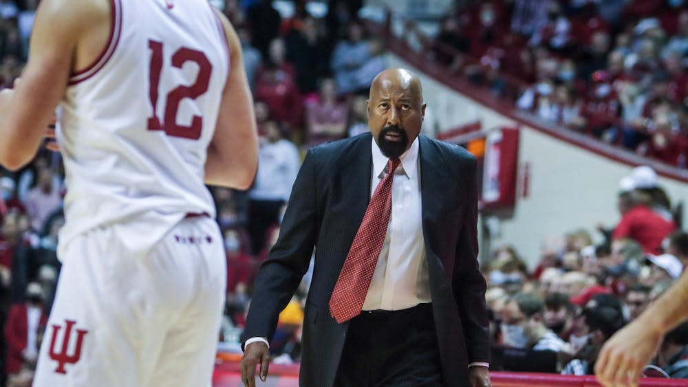 IU men&#x27;s basketball coach Mike Woodson paces the court Dec. 4, 2021, at Simon Skjodt Assembly Hall. IU beat Nebraska 68-55  Saturday in its first Big Ten matchup of the season.