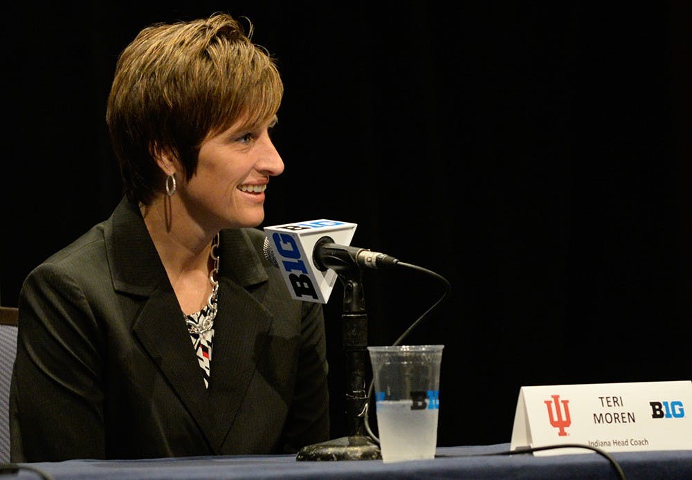 Women's Basktball Coach Teri Moren speaks to media during the Big Ten Media Day in Chicago, Ill on Oct. 16, 2014.