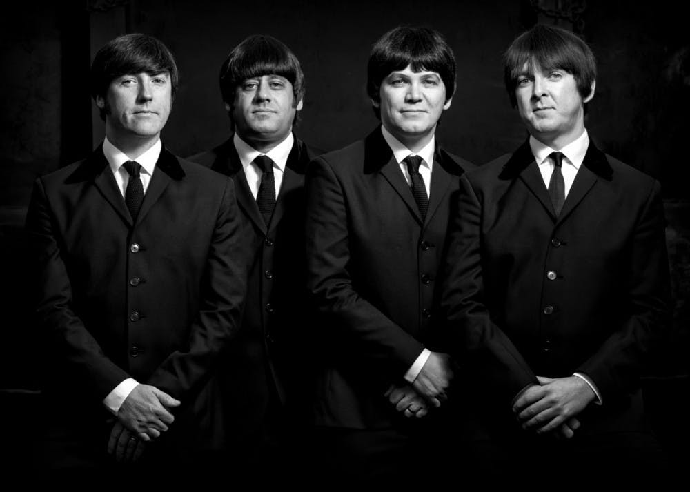 Mark Bloor as John Lennon, Steven Howard as Paul McCartney, Craig McGown as George Harrison and Brian Ambrose as Ringo Starr form the Mersey Beatles, a Beatles tribute band. The band will be performing at 7:30 p.m. Friday at the Buskirk-Chumley Theater.&nbsp;