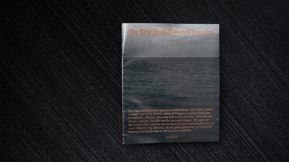 A copy of the New York Times Magazine&#x27;s &quot;The 1619 Project&quot; is photographed Aug. 19, 2019, in Chicago. President Donald Trump has pushed for the project, which aims to accurately portray the history of America and slavery, to be banned from schools.