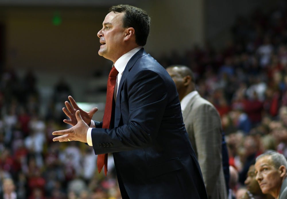 IU Coach Archie Miller calls out a play against the Maryland Terrapins Monday evening in Simon Skjodt Assembly Hall. IU defeated Maryland, 71-68.