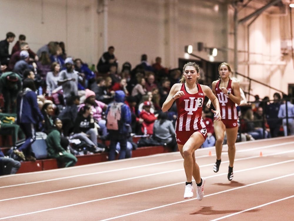 Then-freshman Elizabeth Stanhope runs Feb. 14, 2020, in Gladstein Fieldhouse. Stanhope won first place for the Hoosiers in the 800-meter run over the weekend.