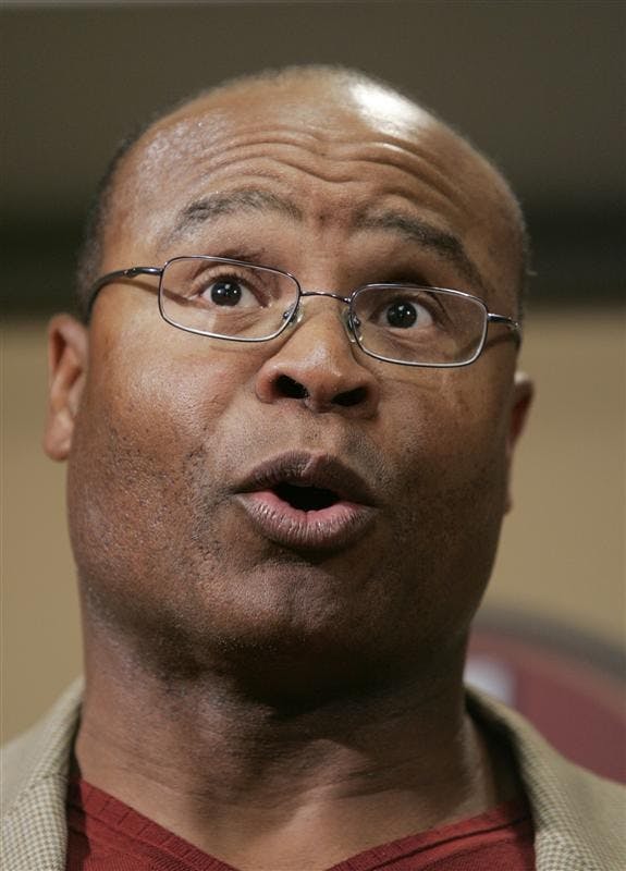 New San Francisco 49ers head coach Mike Singletary speaks during a news conference on Tuesday at 49ers football headquarters in Santa Clara, Calif. Singletary takes over after Mike Nolan was fired on Monday, Oct. 20. 