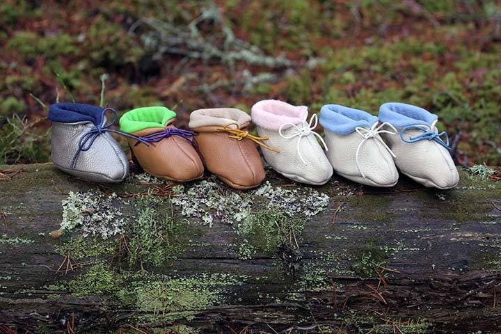 IU art history professor Michelle Facos started a company in 2015 to make baby booties from moose leather. The materials are safe for babies to put in their mouths.&nbsp;