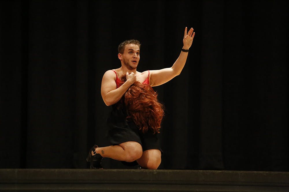 Danielle Steele performs during the "Drag for a Cause" show sponsored by Sigma Phi Beta. All of the proceeds from the show went towards the Positive Young People Foundation.