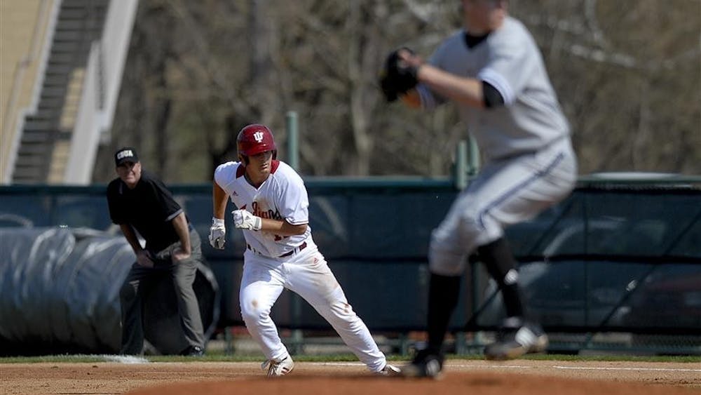 Sophomore left fielder Alex Dickerson takes off from first base during the Hoosiers' 26-6 win against Michigan April 4 at Sembower Field.