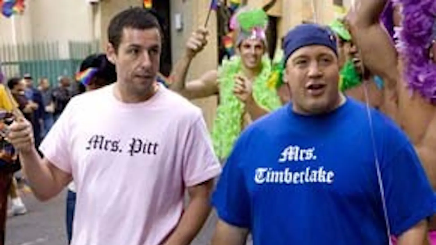 With their T–shirts, Adam Sander and Kevin James put Angelina Jolie and Jessica Biel on notice, respectively.