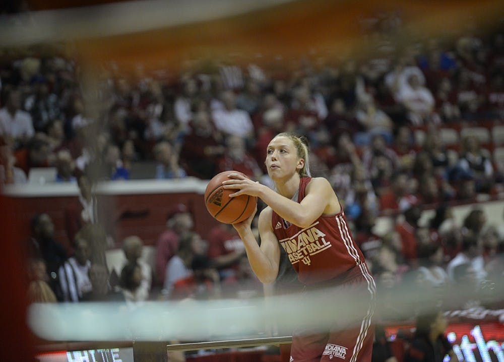 Sophomore Taylor Agler competes in the women's 3-point contest Saturday during Hoosier Hysteria in Assembly Hall.