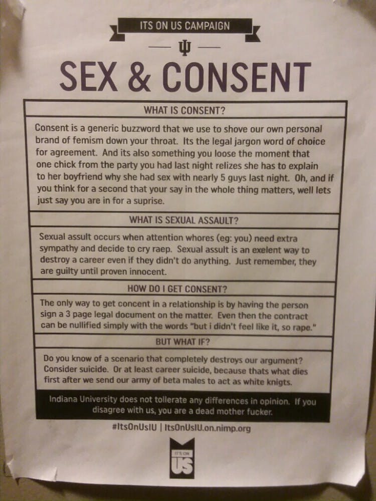 Offensive Posters Found On Campus Mocking Iu Sex And Consent Flyers