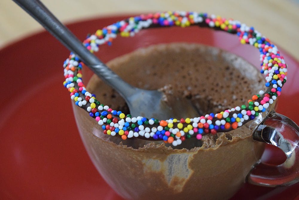 This recipe is made entirely in the blender. Mix chocolate, eggs and coffee for a simple dessert.