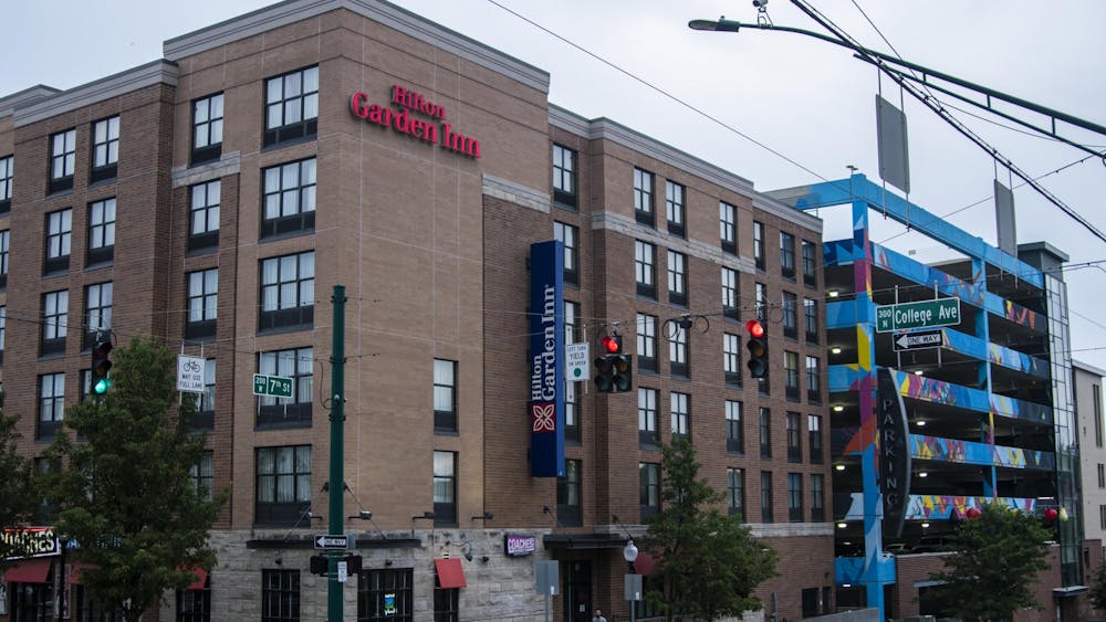 The Hilton Garden Inn is located at 245 N. College Ave. The hotel is about half a mile from campus.