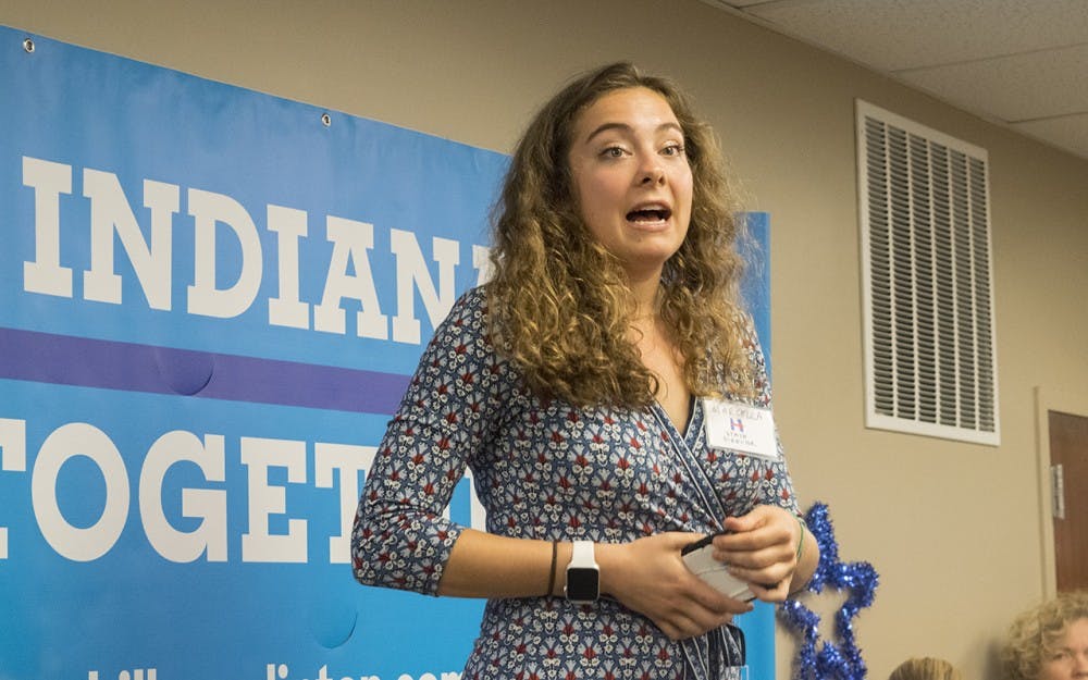 Marcella Jewel speaks at the rally Wednesday night to launch the local Hillary Clinton campaign quarters. Jewel is the state director in Indiana for Clinton’s campaign.
