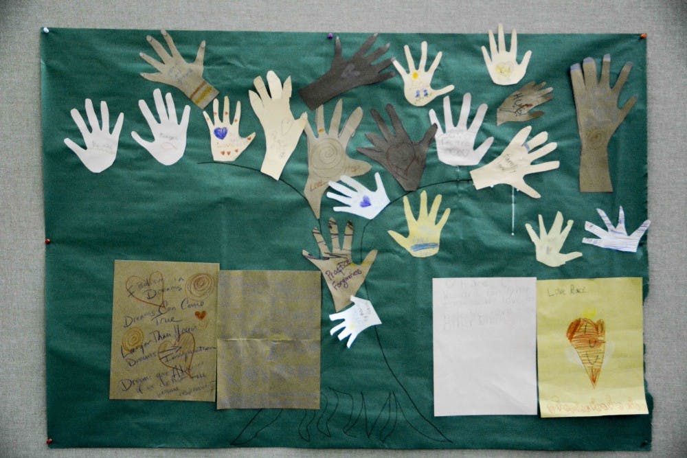 Art which symbolize hope of race equality creates by children on Sunday evening.