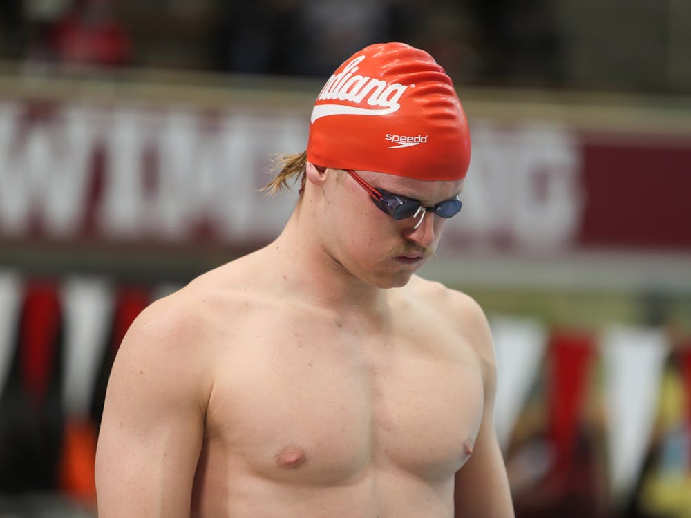 Then-junior Brendan Burns takes a deep breath Jan. 14, 2022, in the Counsilman-Billingsley Aquatics Center. Indiana finished fourth in the NCAA Swimming and Diving Championships.