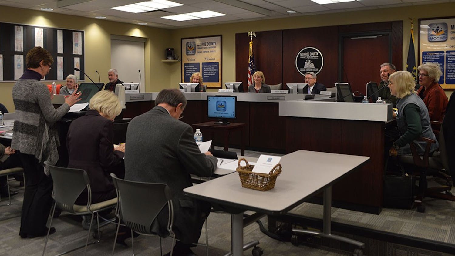 Cyrilla Helm, Executive Director of the Foundation of Monroe County Community Schools, addresses the Board of School Trustees of the Monroe County Community School Corporation on Tuesday at the MCCSC Administration Center.