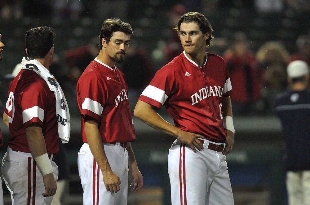 Senior Brian Wilhite lines up to shake hands with Notre Dame after the Hoosiers 5-0 loss at Victory Field in Indianapolis on Tuesday.