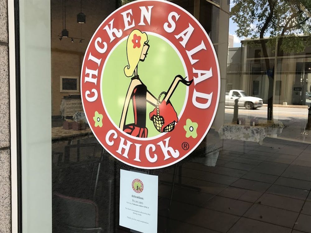 <p>The entrance to Chicken Salad Chick, a fast-casual chicken salad restaurant chain, is shown. Chicken Salad Chick hosted a ribbon-cutting ceremony on Feb. 15, 2023, near College Mall.</p>