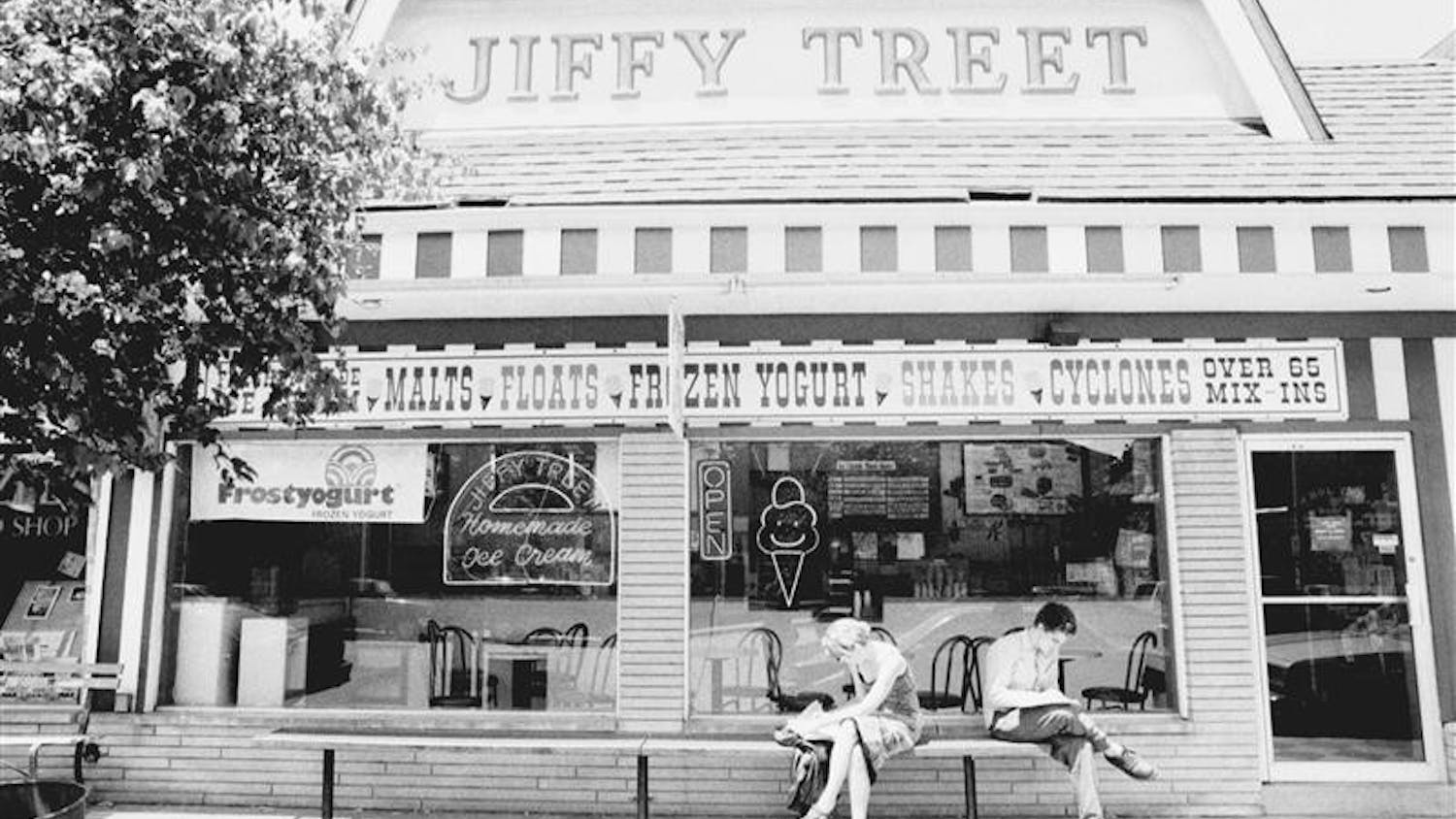 Students sit outside one of the four Jiffy Treets in Bloomington located at 425 E. Kirkwood Ave. The Ice cream chain is famous for its wide selection of flavors and its cyclones.