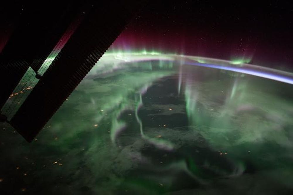 <p>Theaurora borealis, or the &quot;northern lights,&quot; over Canada is sighted from the space station near the highest point of its orbital path. Bloomington residents may have the chance to see the northern lights on April 23, 2023.﻿</p>