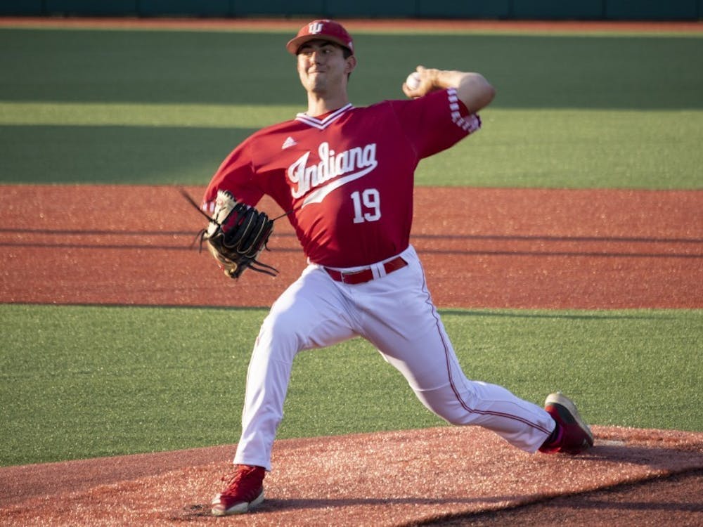 Then-sophomore pitcher Tommy Sommer pitches the ball against the University of Louisville on May 14, 2019, at Bart Kaufman Field. IU will play the University of Memphis this weekend in Bloomington.