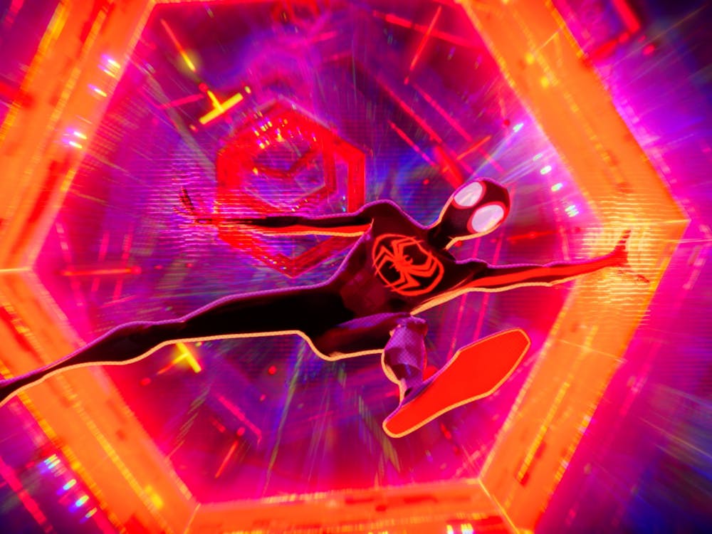 A still from the movie &quot;Spider-Man: Across the Spider-Verse&quot; is seen. The animation of the movie is challenging the boundaries of animation styles across the industry.