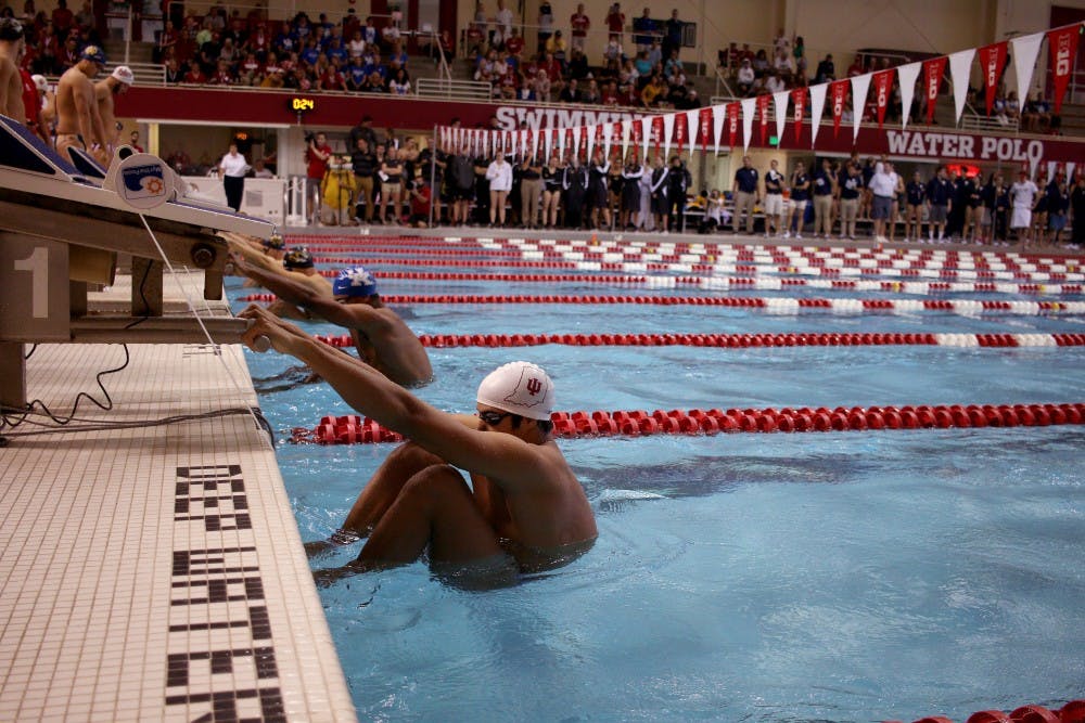 <p>Senior Mohamed Samy prepares for the men’s 200-yard medley relay against University of Missouri, University of Kentucky and University of Notre Dame. Mohamed’s team came in fourth place with a time of 1:30.45.&nbsp;</p>