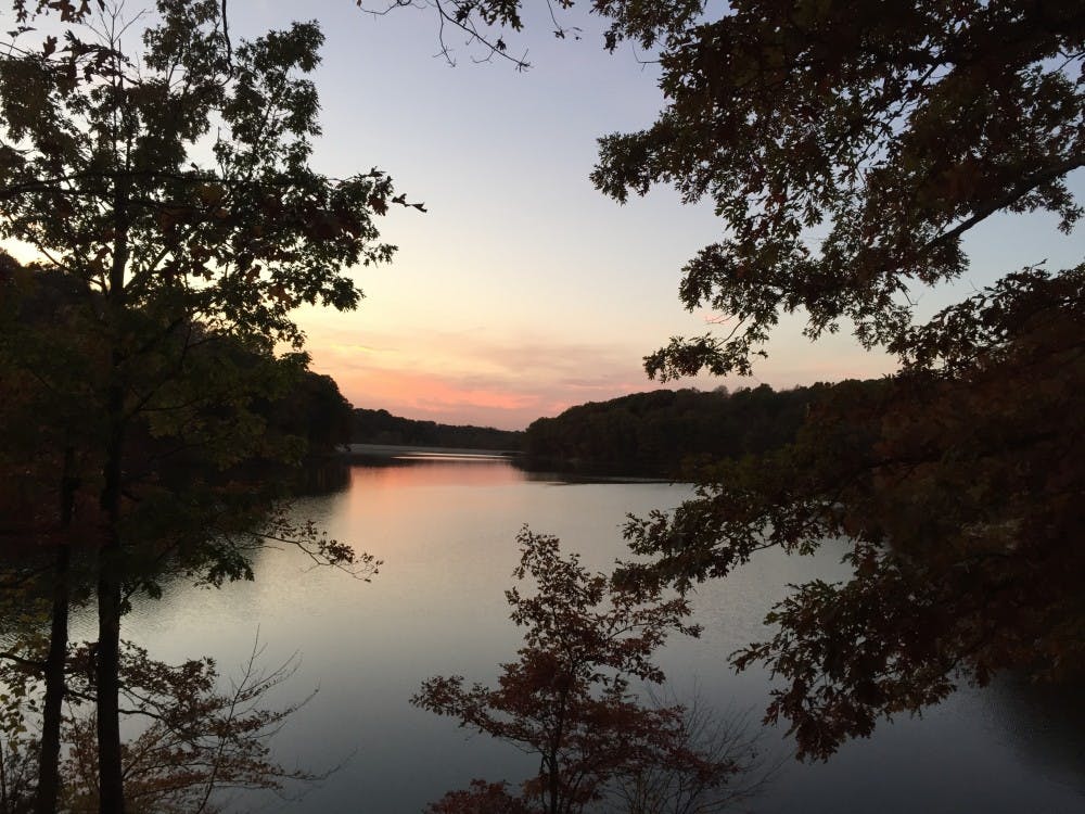Sunset over Griffy Lake at the bench