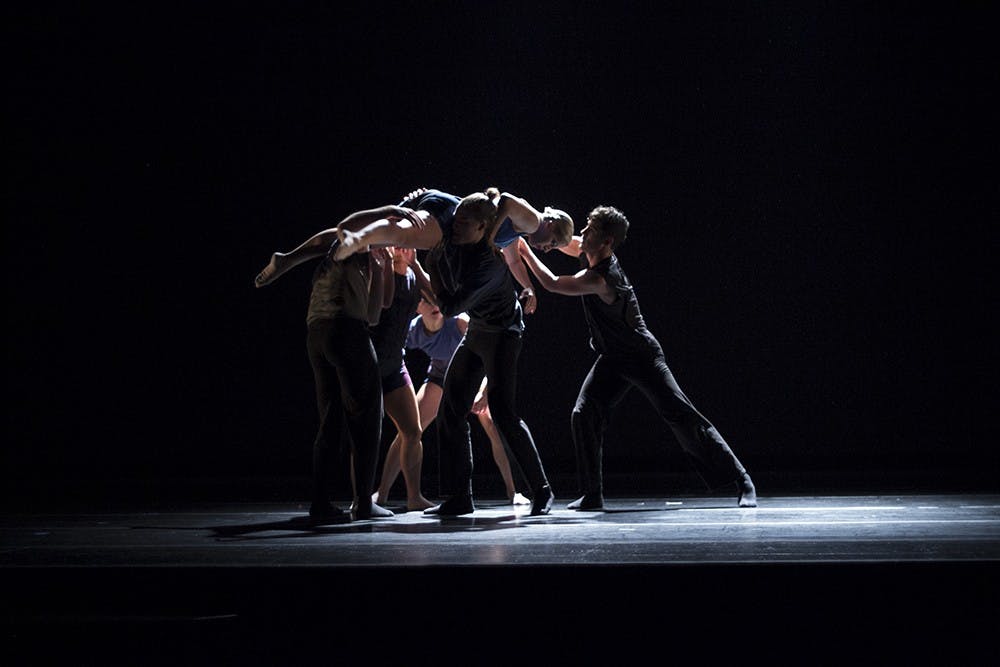 Dancers perfom during the dress rehearsal for the 2015 Winter Contemporary Dance Concert in Ruth N. Halls Theater on Jan. 14, 2015. 