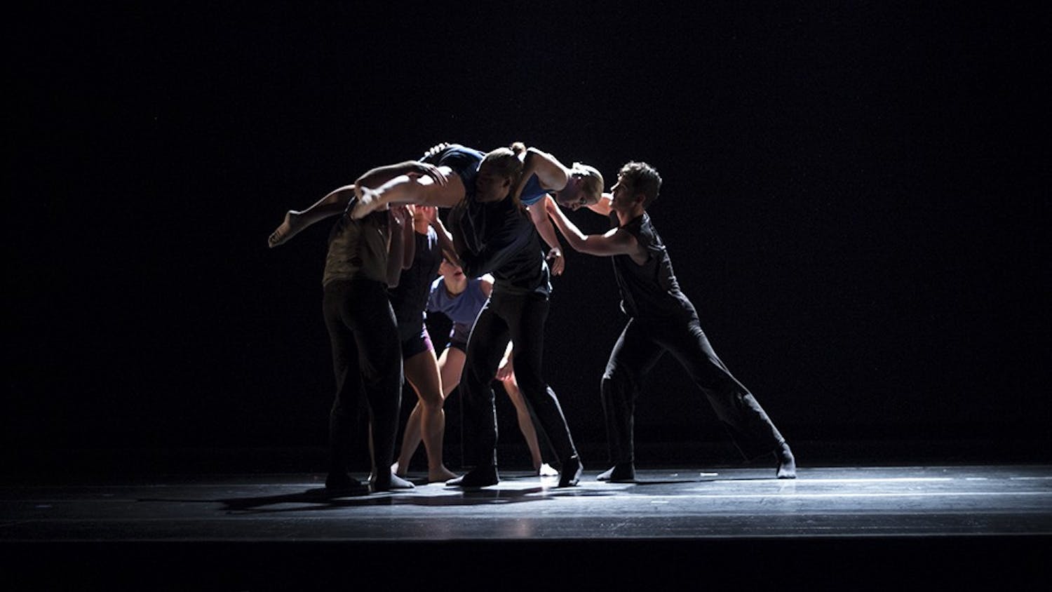Dancers perfom during the dress rehearsal for the 2015 Winter Contemporary Dance Concert in Ruth N. Halls Theater on Jan. 14, 2015. 