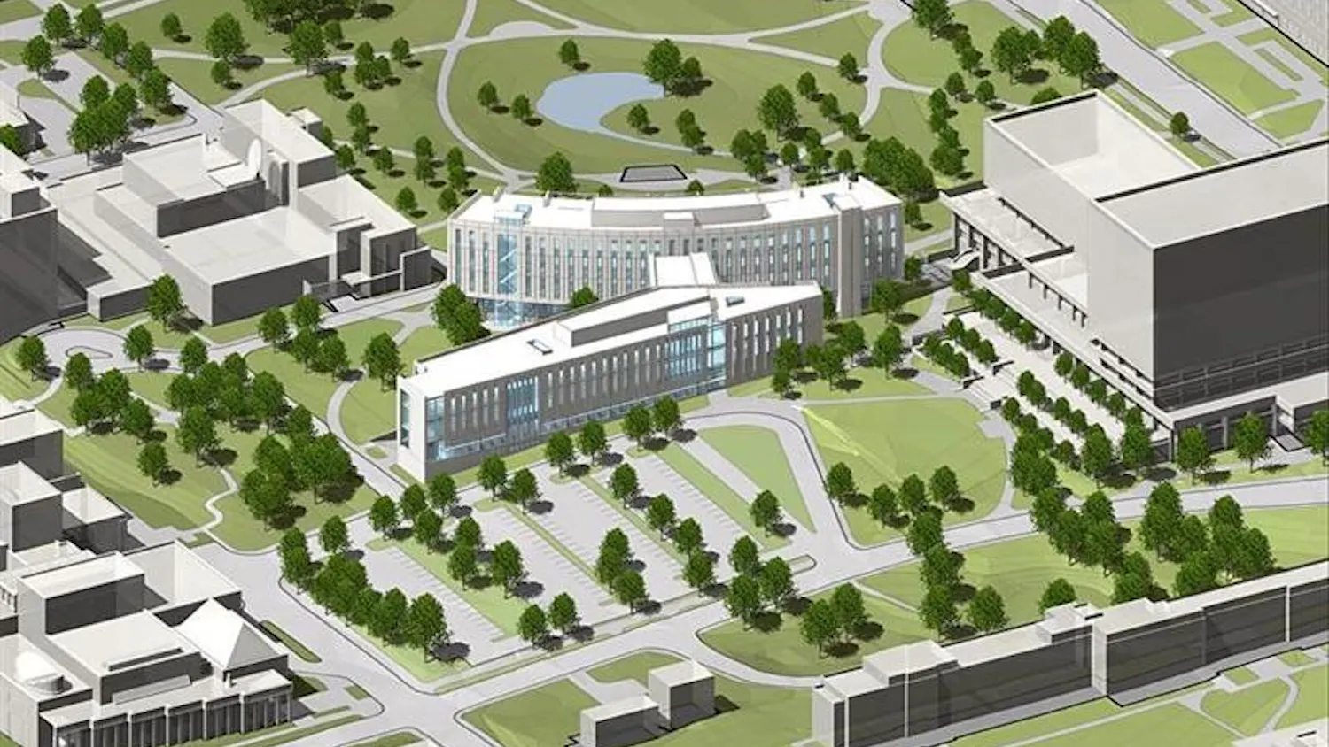 This is a computer-generated rendering of what the International Studies building would look like upon completion.