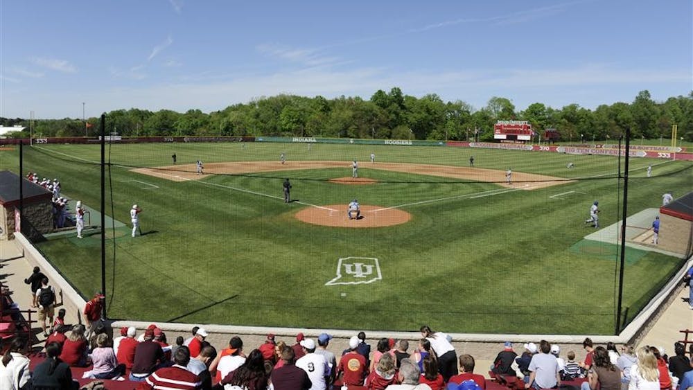 The IU baseball team prepares to hit against Indiana State on April 28 at Sembower Field. The Hoosiers expected to have a new field by this year, but the IU Athletics Department is waiting on more funds to finish the project.