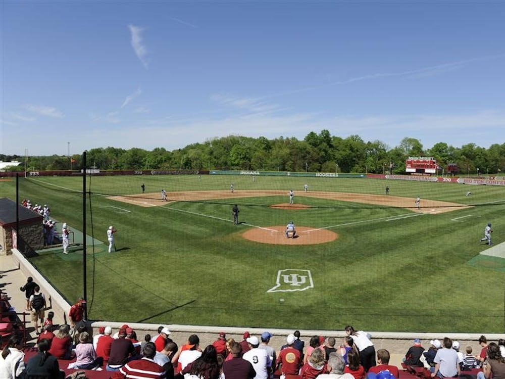 The IU baseball team prepares to hit against Indiana State on April 28 at Sembower Field. The Hoosiers expected to have a new field by this year, but the IU Athletics Department is waiting on more funds to finish the project.