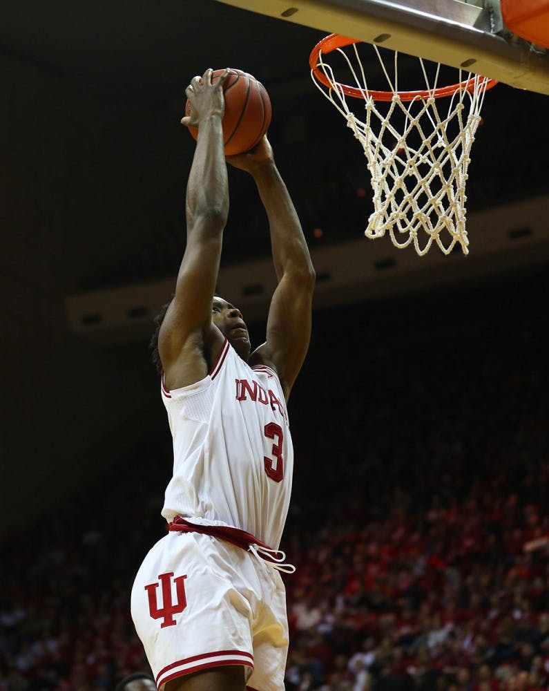 Sophomore forward OG Anunoby goes up for a dunk against Rutgers on January 15, 2017. OG Anunoby is entered into the NBA Draft that will take place on Thursday.