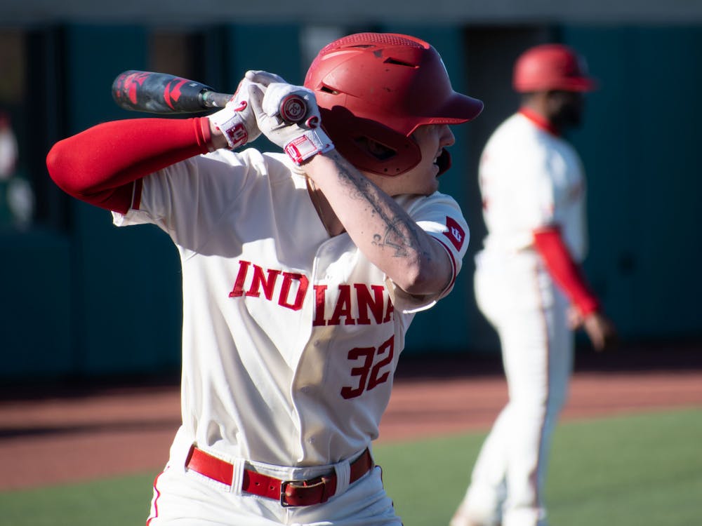 Sophomore third baseman Josh Pyne prepares to hit at the plate February 28, 2023, against Butler University at Bart Kaufman in Bloomington, Indiana. Indiana will play the University of Evansville Tuesday and Michigan State University Thursday. 