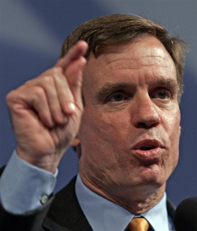 In this June 14, 2008 file photo, Virginia Democratic Senatorial candidate, former Virginia Gov. Mark Warner gestures during a speech during the Virginia Democratic State Convention in Hampton, Va. Warner has been tapped to be the keynote speaker at the Democratic National Convention, a plum spot that is often a springboard to national prominence.