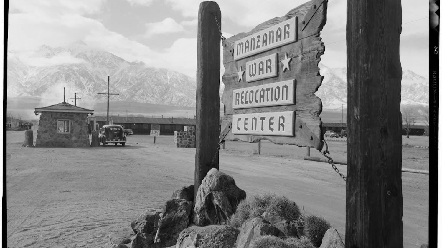 This is the entrance to Manzanar Relocation Center in California in 1943, where 110,000 Japanese Americans were detained. The Monroe County Public Library screened four short films about Japanese internment during World War II on Saturday to preface its upcoming "Power of Words" event.