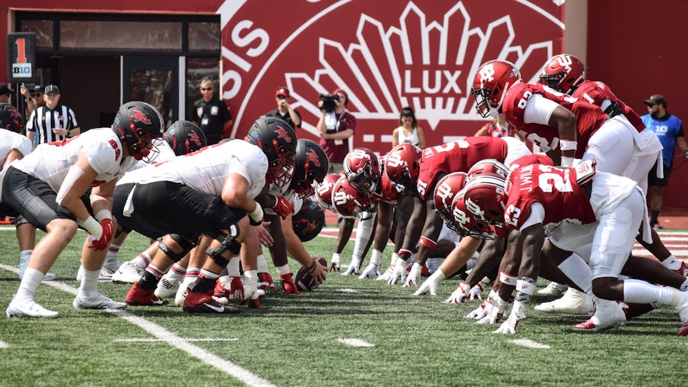 Indiana football lines up against Western Kentucky University on Sept. 17, 2022, at Memorial Stadium. In a press conference, head coach Tom Allen emphasized the team continues to learn and develop, preparing for its next opponent in Nebraska on Saturday night.