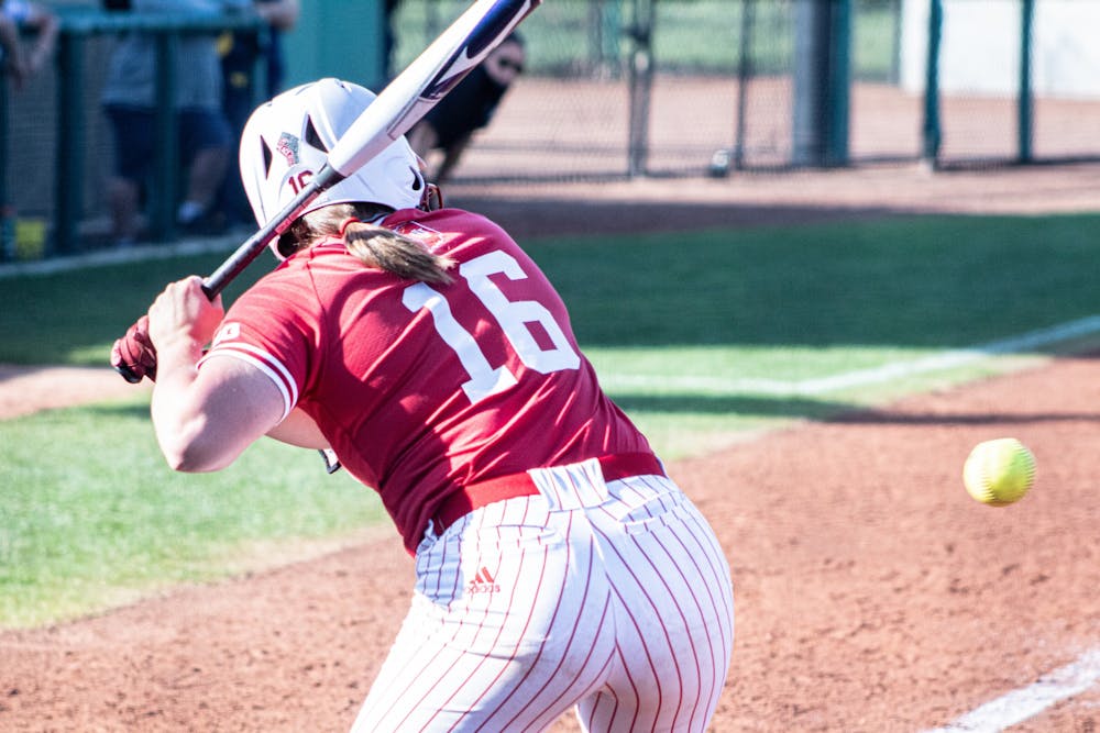 <p>Then-graduate student infielder Micah Schorder watches as the pitch comes in against Michigan on March 27, 2021. IU went 2-2 in Boca Raton, Florida, over the weekend. </p><p></p>